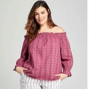 Lane Bryant Maroon Lace off the shoulder blouse size 18 XXL